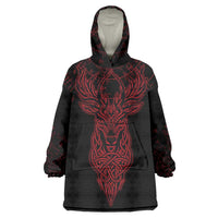 Viking Stag and Helm of Awe Symbol Wearable Blanket Hoodie Glowing Norse Runic Tribal Illustration