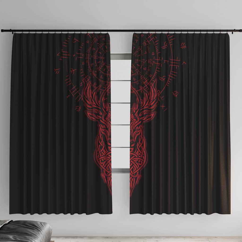 Viking Stag and Helm of Awe Symbol Window Curtain Glowing Norse Runic Tribal Illustration