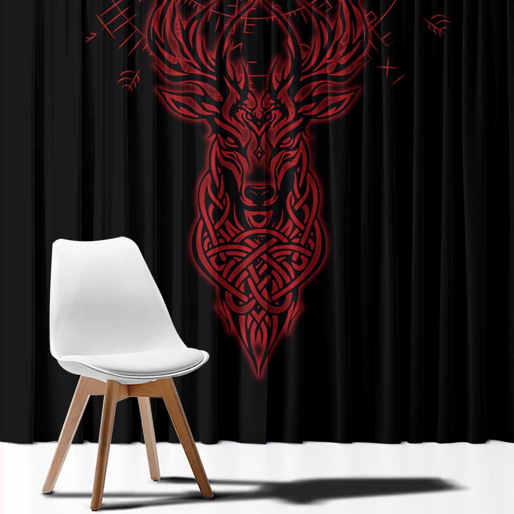 Viking Stag and Helm of Awe Symbol Window Curtain Glowing Norse Runic Tribal Illustration