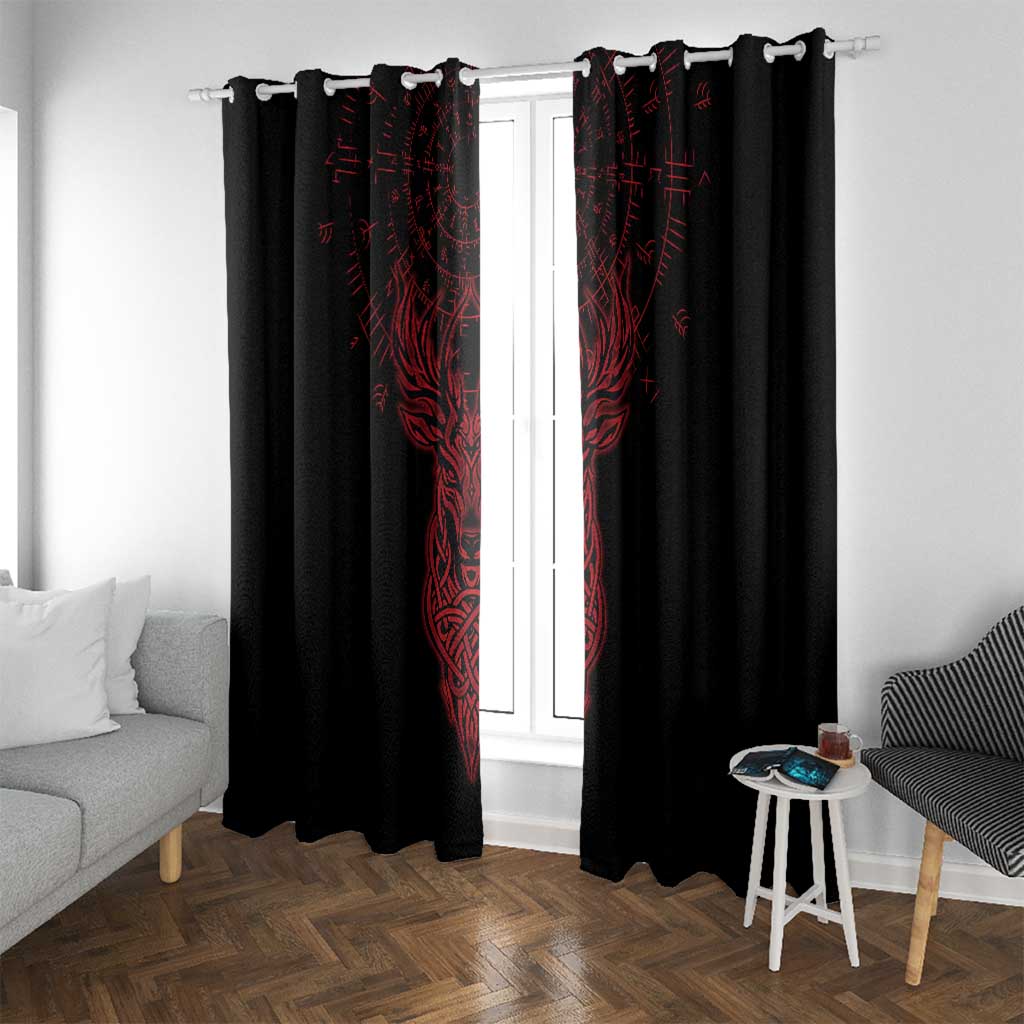Viking Stag and Helm of Awe Symbol Window Curtain Glowing Norse Runic Tribal Illustration