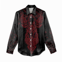 Viking Stag and Helm of Awe Symbol Women Casual Shirt Glowing Norse Runic Tribal Illustration