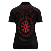 Viking Stag and Helm of Awe Symbol Women Polo Shirt Glowing Norse Runic Tribal Illustration