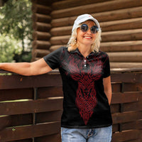 Viking Stag and Helm of Awe Symbol Women Polo Shirt Glowing Norse Runic Tribal Illustration
