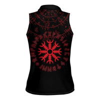 Viking Stag and Helm of Awe Symbol Women Sleeveless Polo Shirt Glowing Norse Runic Tribal Illustration