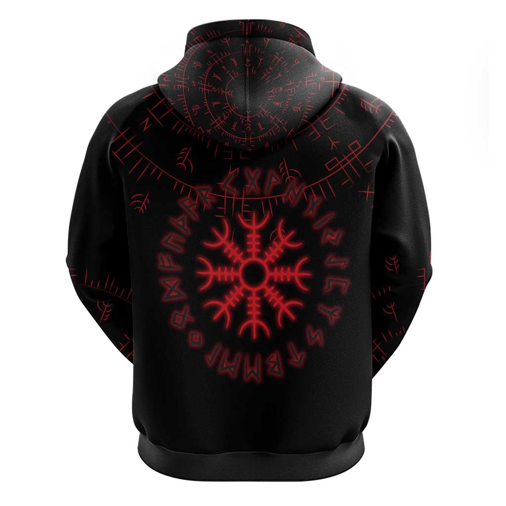 Viking Stag and Helm of Awe Symbol Zip Hoodie Glowing Norse Runic Tribal Illustration