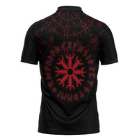 Viking Stag and Helm of Awe Symbol Zipper Polo Shirt Glowing Norse Runic Tribal Illustration