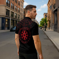 Viking Stag and Helm of Awe Symbol Zipper Polo Shirt Glowing Norse Runic Tribal Illustration