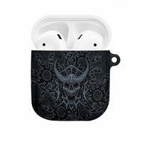 Viking Horned Skull and Raven Emblem AirPods Case Dark Nordic Tribal Grunge Illustration