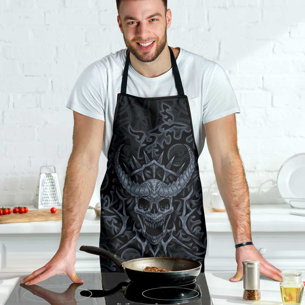 Viking Horned Skull and Raven Emblem Apron Dark Nordic Tribal Grunge Illustration