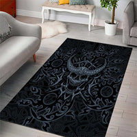 Viking Horned Skull and Raven Emblem Area Rug Dark Nordic Tribal Grunge Illustration