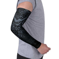 Viking Horned Skull and Raven Emblem Arm Sleeves Dark Nordic Tribal Grunge Illustration