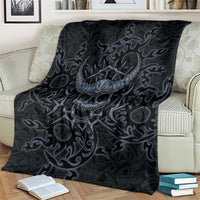 Viking Horned Skull and Raven Emblem Blanket Dark Nordic Tribal Grunge Illustration
