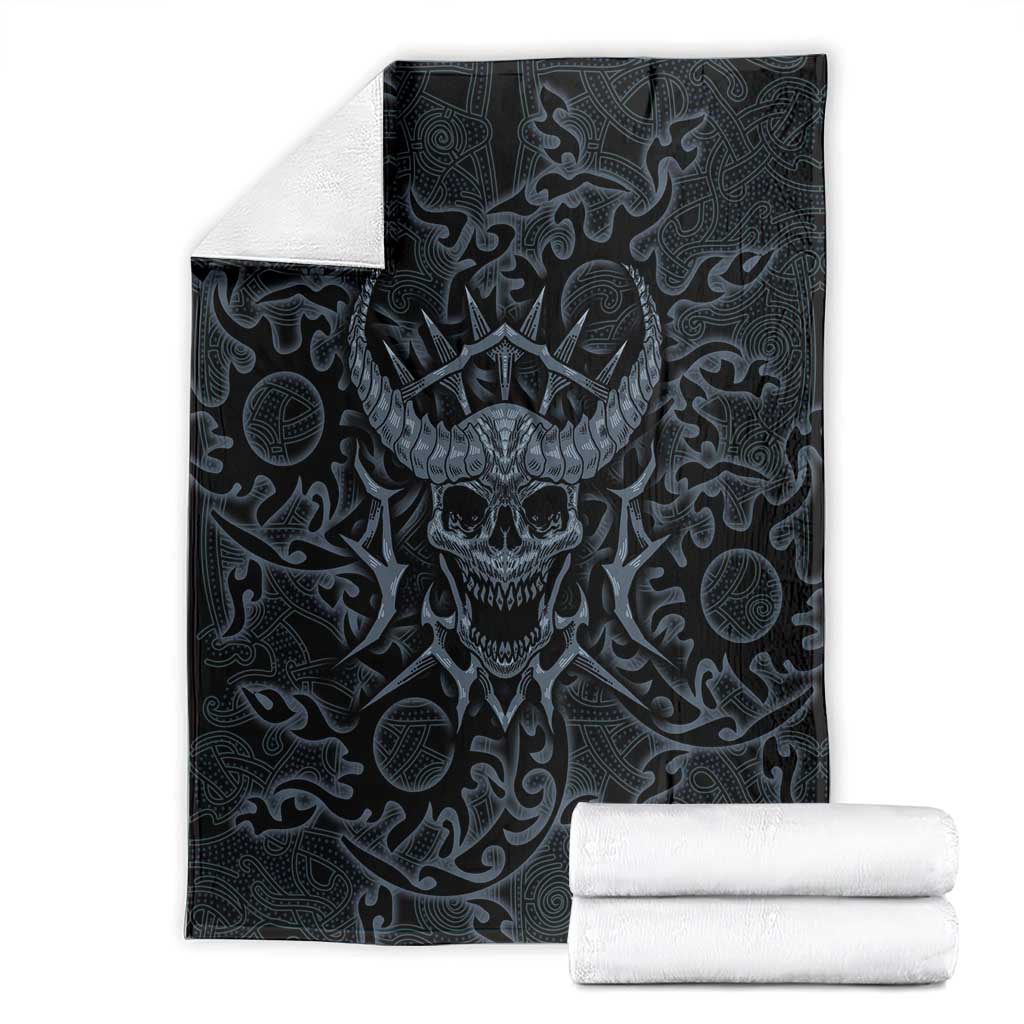 Viking Horned Skull and Raven Emblem Blanket Dark Nordic Tribal Grunge Illustration