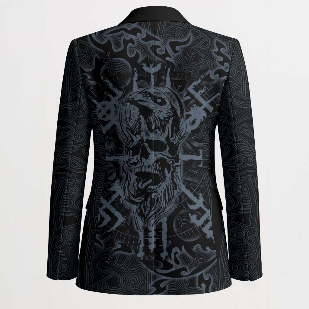Viking Horned Skull and Raven Emblem Blazer Dark Nordic Tribal Grunge Illustration