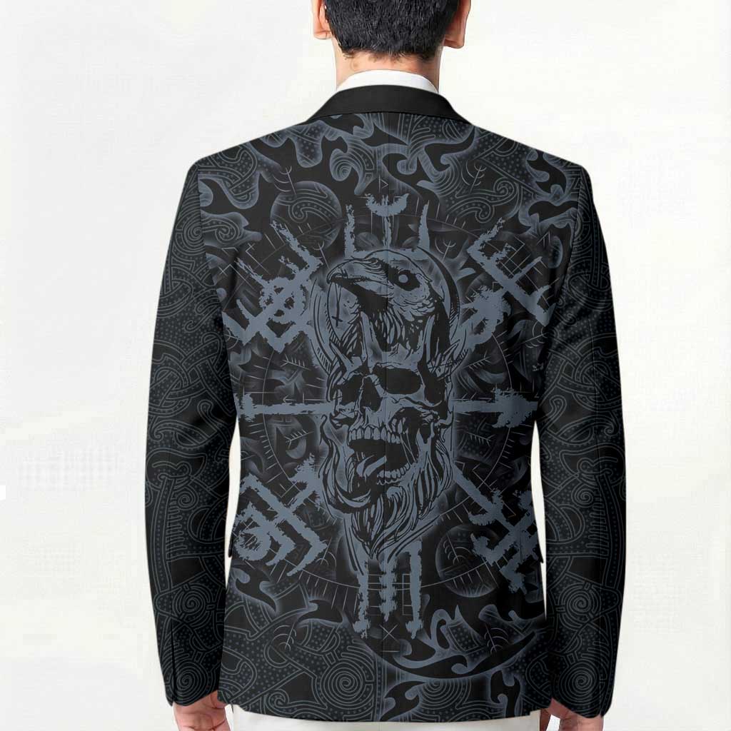 Viking Horned Skull and Raven Emblem Blazer Dark Nordic Tribal Grunge Illustration