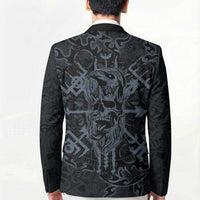 Viking Horned Skull and Raven Emblem Blazer Dark Nordic Tribal Grunge Illustration