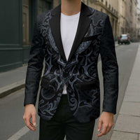 Viking Horned Skull and Raven Emblem Blazer Dark Nordic Tribal Grunge Illustration