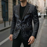Viking Horned Skull and Raven Emblem Blazer Dark Nordic Tribal Grunge Illustration