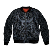Viking Horned Skull and Raven Emblem Bomber Jacket Dark Nordic Tribal Grunge Illustration