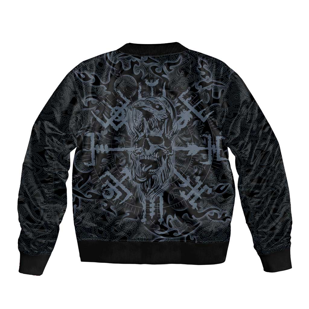 Viking Horned Skull and Raven Emblem Bomber Jacket Dark Nordic Tribal Grunge Illustration