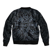 Viking Horned Skull and Raven Emblem Bomber Jacket Dark Nordic Tribal Grunge Illustration