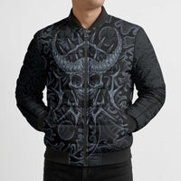 Viking Horned Skull and Raven Emblem Bomber Puffer Jacket Dark Nordic Tribal Grunge Illustration