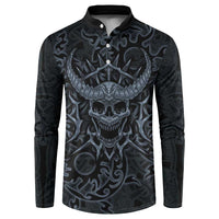 Viking Horned Skull and Raven Emblem Button Sweatshirt Dark Nordic Tribal Grunge Illustration