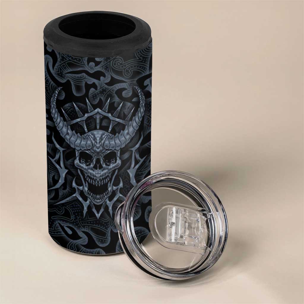 Viking Horned Skull and Raven Emblem 4 in 1 Can Cooler Tumbler Dark Nordic Tribal Grunge Illustration