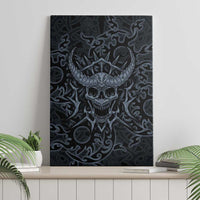 Viking Horned Skull and Raven Emblem Canvas Wall Art Dark Nordic Tribal Grunge Illustration