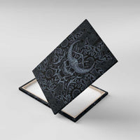 Viking Horned Skull and Raven Emblem Canvas Wall Art Dark Nordic Tribal Grunge Illustration