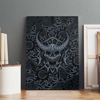Viking Horned Skull and Raven Emblem Canvas Wall Art Dark Nordic Tribal Grunge Illustration