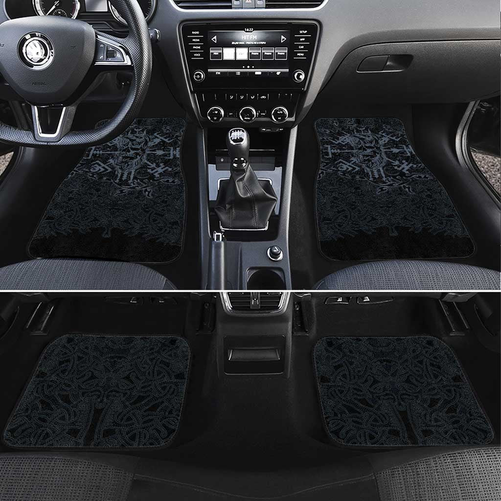 Viking Horned Skull and Raven Emblem Car Mats Dark Nordic Tribal Grunge Illustration