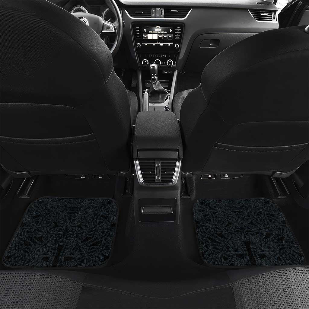 Viking Horned Skull and Raven Emblem Car Mats Dark Nordic Tribal Grunge Illustration
