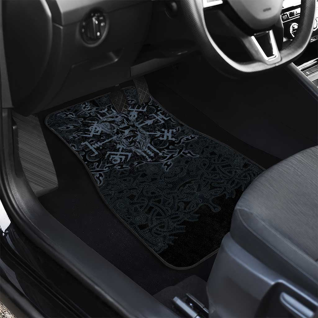 Viking Horned Skull and Raven Emblem Car Mats Dark Nordic Tribal Grunge Illustration