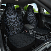 Viking Horned Skull and Raven Emblem Car Seat Cover Dark Nordic Tribal Grunge Illustration