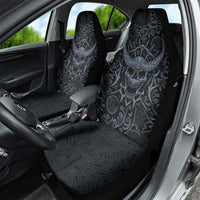 Viking Horned Skull and Raven Emblem Car Seat Cover Dark Nordic Tribal Grunge Illustration