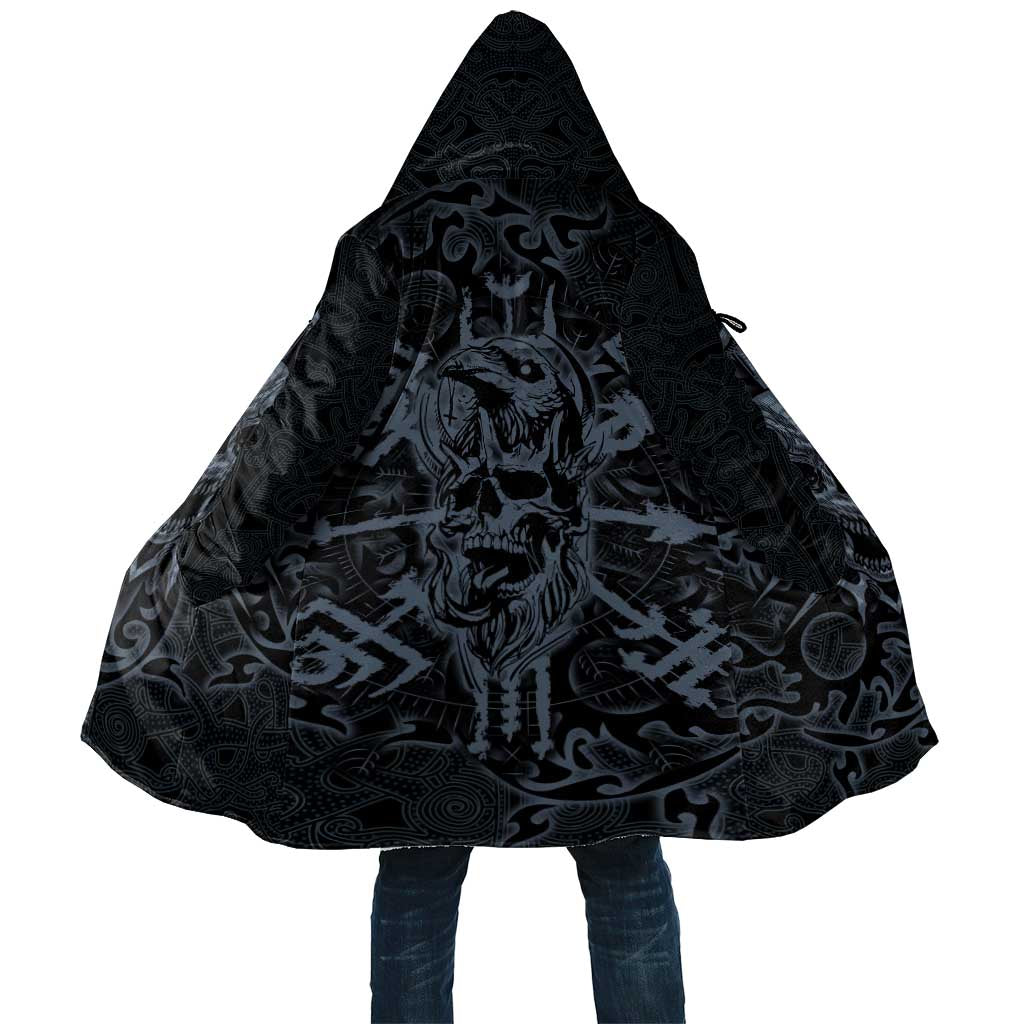 Viking Horned Skull and Raven Emblem Cloak Dark Nordic Tribal Grunge Illustration