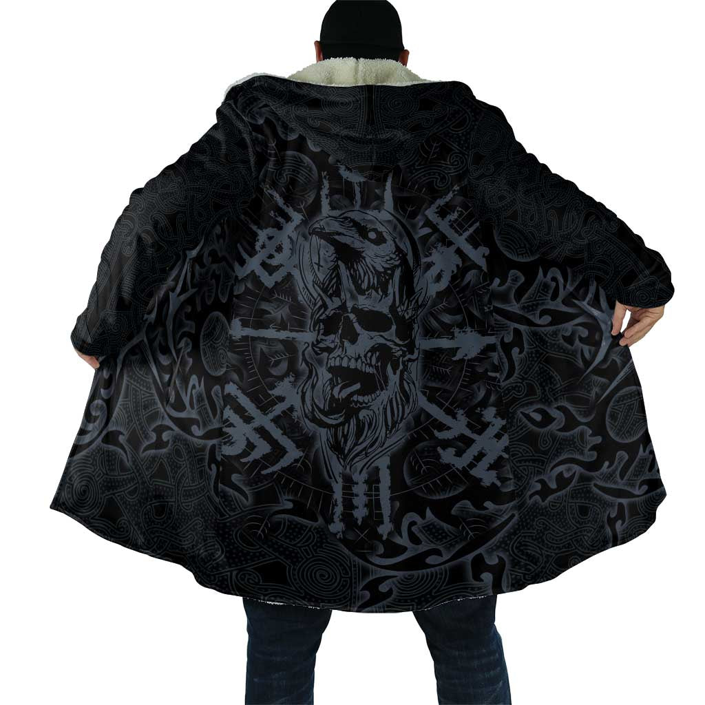 Viking Horned Skull and Raven Emblem Cloak Dark Nordic Tribal Grunge Illustration