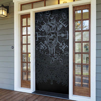 Viking Horned Skull and Raven Emblem Door Cover Dark Nordic Tribal Grunge Illustration