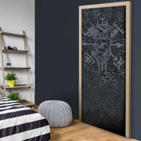 Viking Horned Skull and Raven Emblem Door Cover Dark Nordic Tribal Grunge Illustration