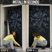 Viking Horned Skull and Raven Emblem Door Cover Dark Nordic Tribal Grunge Illustration