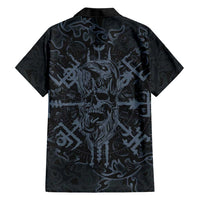 Viking Horned Skull and Raven Emblem Hawaiian Shirt Dark Nordic Tribal Grunge Illustration