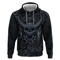Viking Horned Skull and Raven Emblem Hoodie Dark Nordic Tribal Grunge Illustration