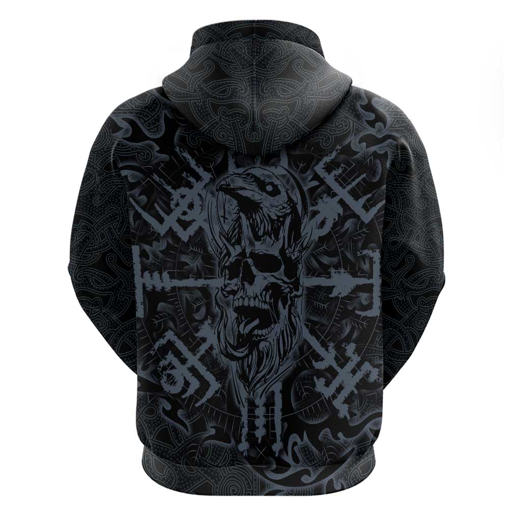 Viking Horned Skull and Raven Emblem Hoodie Dark Nordic Tribal Grunge Illustration