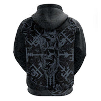 Viking Horned Skull and Raven Emblem Hoodie Dark Nordic Tribal Grunge Illustration