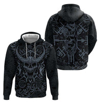Viking Horned Skull and Raven Emblem Hoodie Dark Nordic Tribal Grunge Illustration