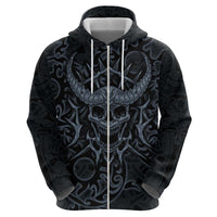 Viking Horned Skull and Raven Emblem Hoodie Dark Nordic Tribal Grunge Illustration