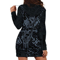 Viking Horned Skull and Raven Emblem Hoodie Dress Dark Nordic Tribal Grunge Illustration