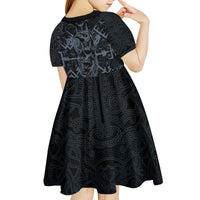 Viking Horned Skull and Raven Emblem Kid Short Sleeve Dress Dark Nordic Tribal Grunge Illustration