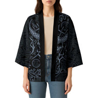 Viking Horned Skull and Raven Emblem Kimono Dark Nordic Tribal Grunge Illustration
